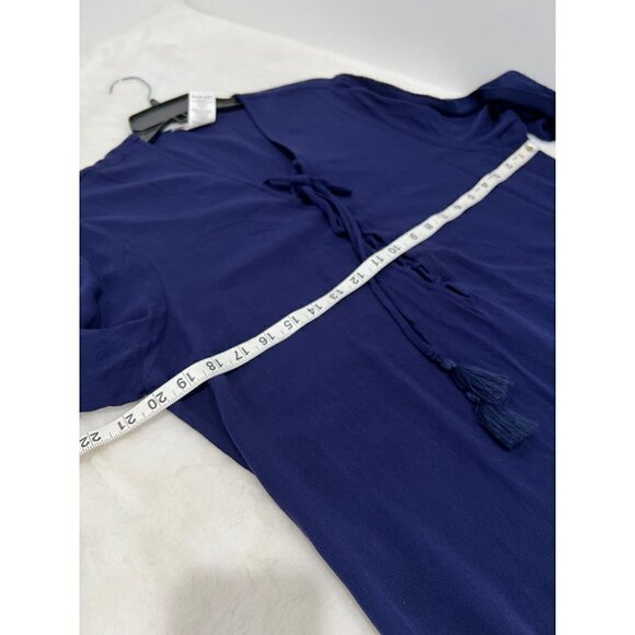 New La Blanca Size L V-Neck Cover-Up Tunic Dress Pockets tassel trim Navy Blue - Picture 4 of 10
